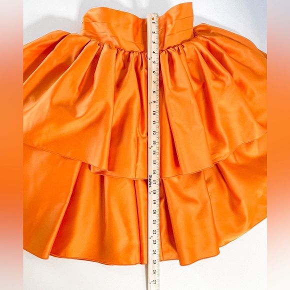 ROTATE BIRGER CHRISTENSEN CARMINA RUFFLED SATIN MINI DRESS IN ORANGE - Picture 8 of 16